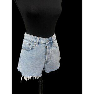 & DENIM Vintage High-Waisted Light Wash Denim Distressed Shorts, Raw Hem, BEACH
